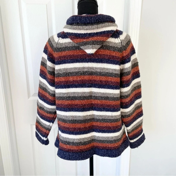 Wool Blend Chunky Knit Striped Boho Hoodie Sweater Jacket - Picture 3 of 12